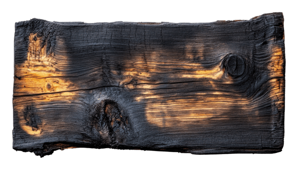 Charred wooden plank with distinct patterns png