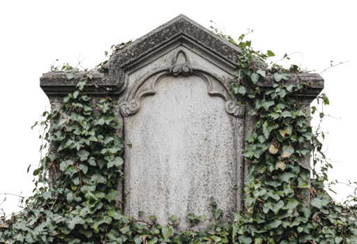 Old gravestone covered in ivy at a cemetery png