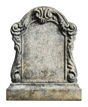 Weathered stone tombstone with ornate design png