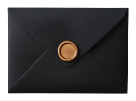 Elegant black envelope with a wax seal closure png