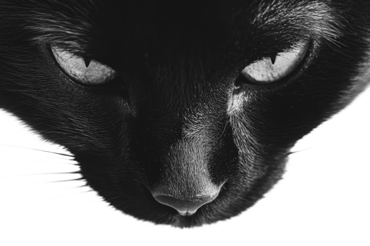 Close-up view of a black cat's face with intensity png
