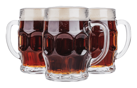 Brewed beverages served in classic glass mugs png