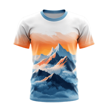 White T-Shirt with Colorful Mountain and Sky Graphic png