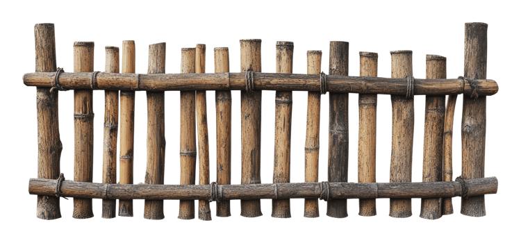 Rustic wooden fence made of bamboo and logs png