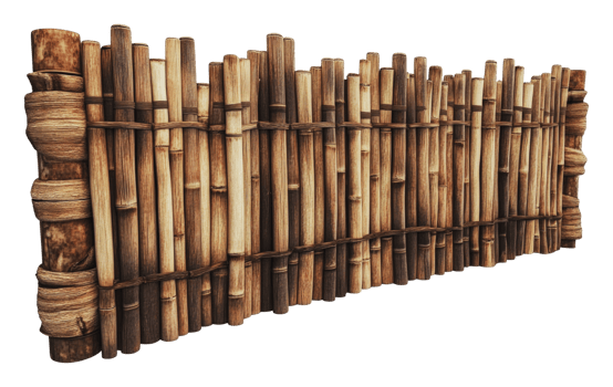 Rustic bamboo fence crafted from natural materials png