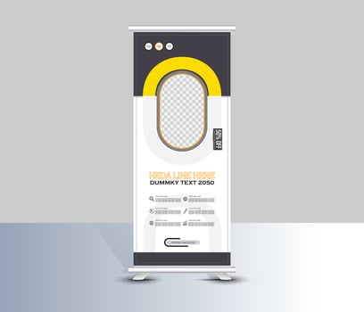Modern geomertic dark and yellow shape roll up banner template design vector