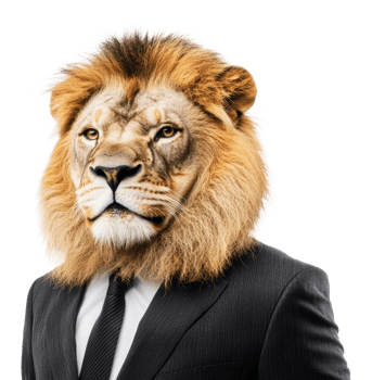 Lion in a suit striking a confident pose png