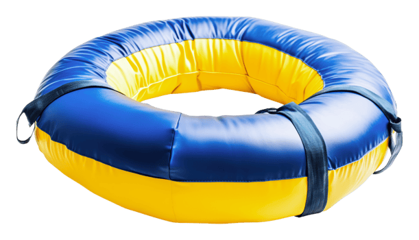 Bright yellow and blue flotation device for safety png
