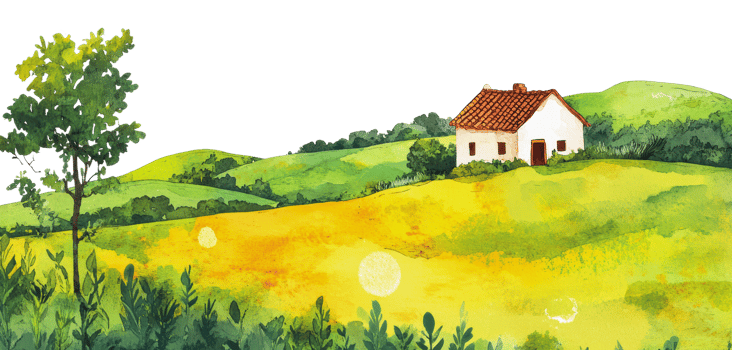 Charming hills with a small house png