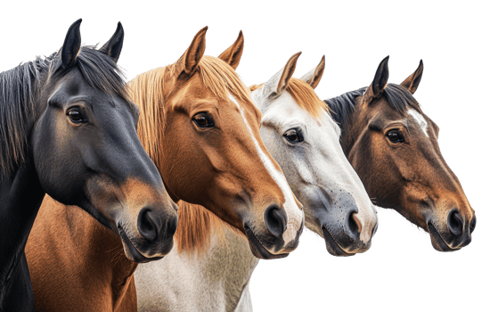 Varied horse breeds with unique colors png