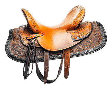 Intricately detailed leather saddle png