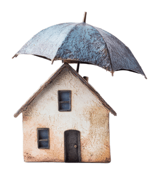 Home with a protective umbrella on top png