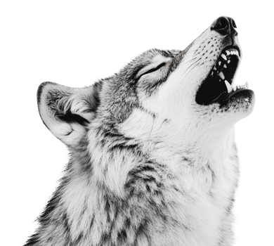 Grey wolf howling against white background png