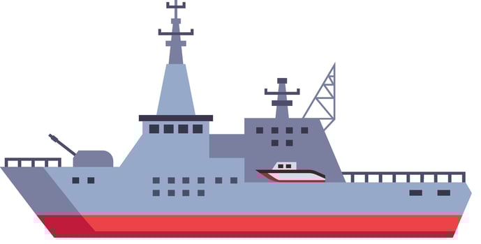 Modern warship equipped with advanced weaponry and radar systems, patrolling the sea and safeguarding maritime borders, ensuring national security in a vast oceanic expanse vector