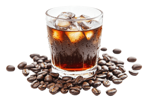 Refreshing iced coffee drink with coffee beans png