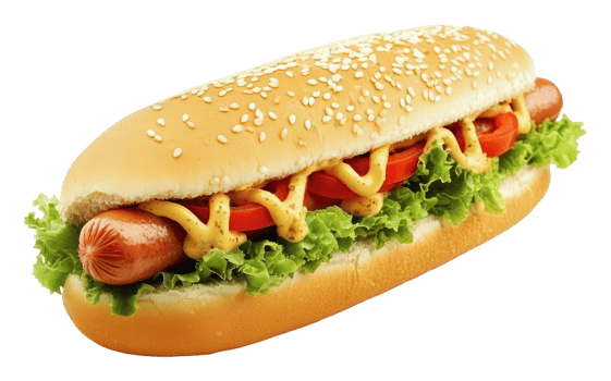 Delicious hot dog with fresh toppings and bread png