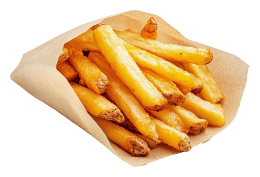 Crispy French fries served in a paper cone png