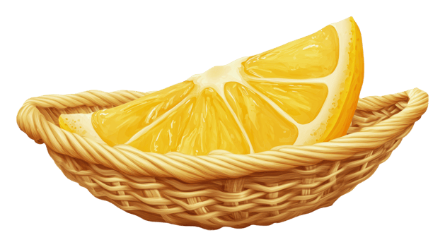 Lemon slices in a woven basket arrangement png