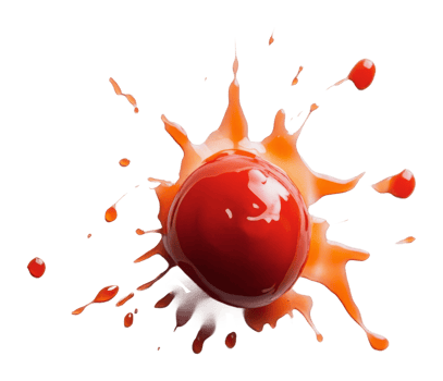 Bright red ketchup splash from falling condiment png