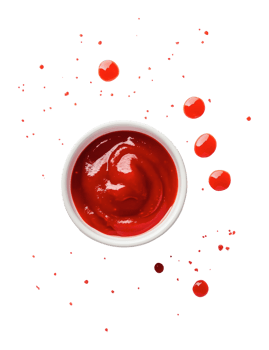 Bright red tomato sauce in a white bowl png