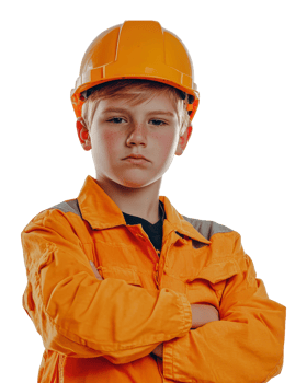 Young boy in safety gear poses confidently png