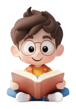 Child reading a book with joy and curiosity png
