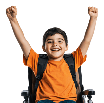 Happy boy in wheelchair celebrating with joy png