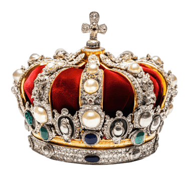 Historic crown with intricate design and gems png