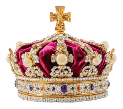Jewelled royal crown adorned with pearls png