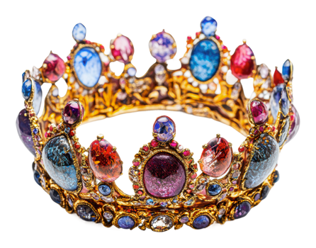 Elegant crown adorned with colorful gemstones png