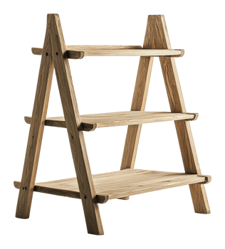 Stylish wooden three-tier shelf for modern decor png