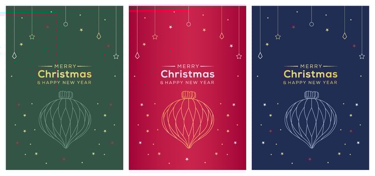 A set of Merry Christmas and Happy New Year greeting cards vector