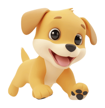 Happy cartoon puppy playing joyfully outdoors png