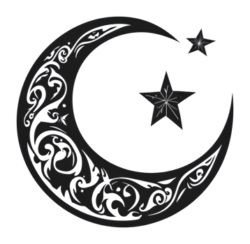 Moon and star design with intricate patterns png