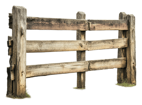 Rustic wooden fence on grassy ground png