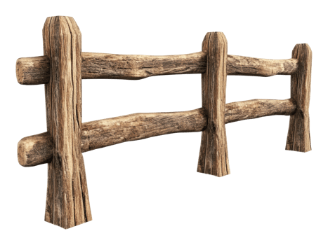 Rustic wooden fence in rural setting png