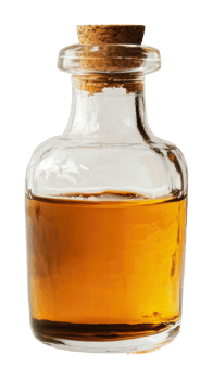 Small glass bottle filled with amber liquid png