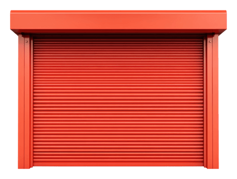 Bright red roll-up door in a commercial setting png