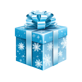Blue Gift Box with Snowflake Wrapping and Ribbon Bow Christmas Present png