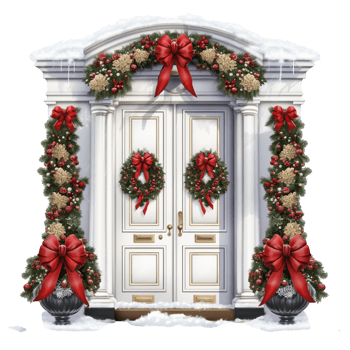 Elegant White Christmas Doorway with Wreaths png