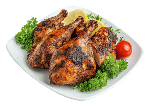 Grilled chicken thighs served with fresh garnish png