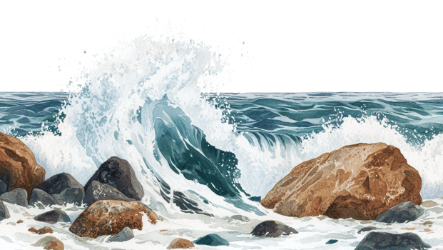 Ocean waves crashing against rocky shoreline png