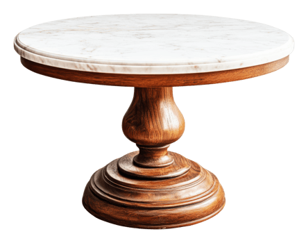 Round marble-top table with wood base png