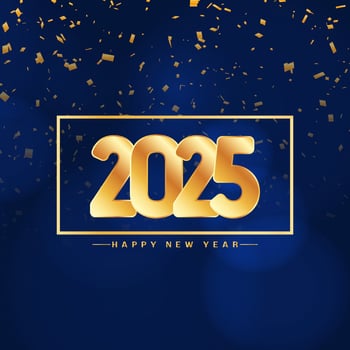 Happy new year 2025 golden confetti blue background vector