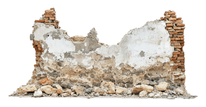 Crumbling brick wall exposed to the elements png