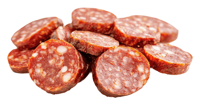 Cured sausage slices on white background png