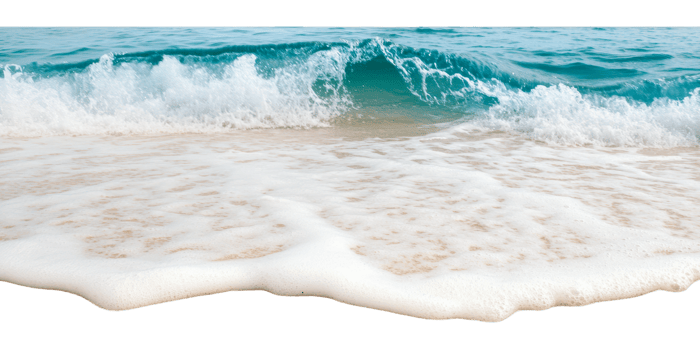 Waves crashing on a sandy beach at midday png