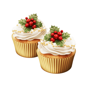 Christmas Themed Cupcakes with Holly Berries png