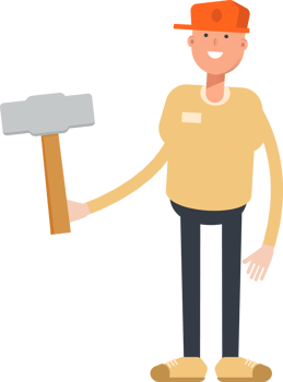 Man Wearing Cap Character Holding Hammer Tool png