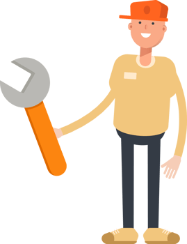Man Wearing Cap Character Holding Wrench Tool png